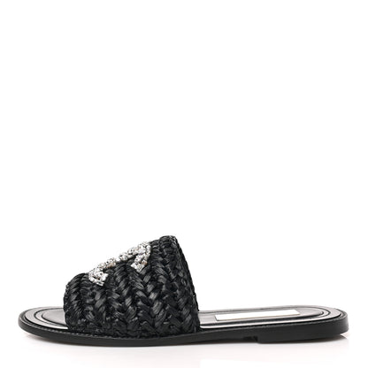Chanel Raffia Crystal CC Mules Sandals 38.5 Black 1 of 9