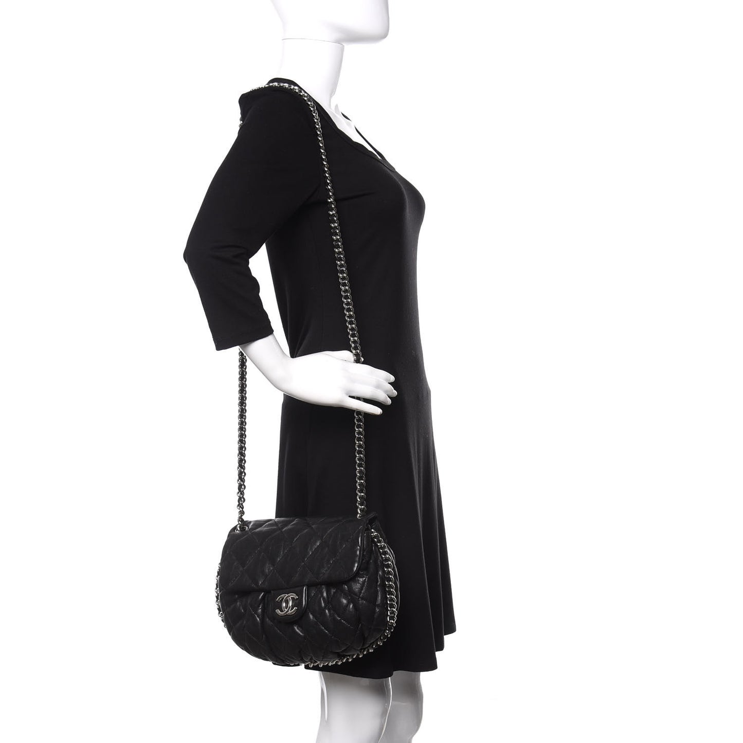 Washed Lambskin Quilted Mini Chain Around Flap Black