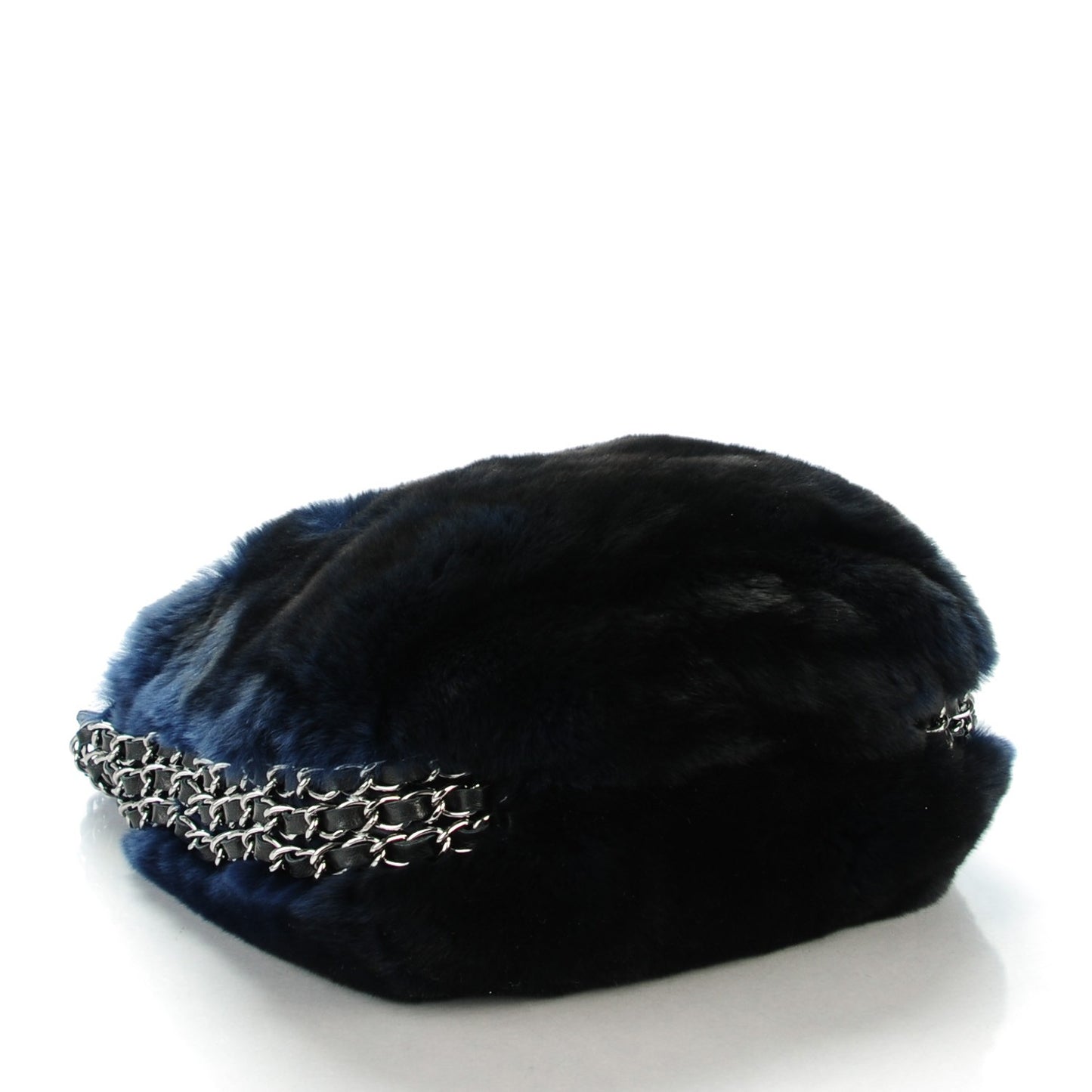 Rabbit Fur Triple Chain Small Shoulder Bag Black Navy