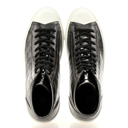 Louis Vuitton Metallic Patent Calfskin Embossed Damier Mens High Top Sneakers 8.5 Grey 2 of 9