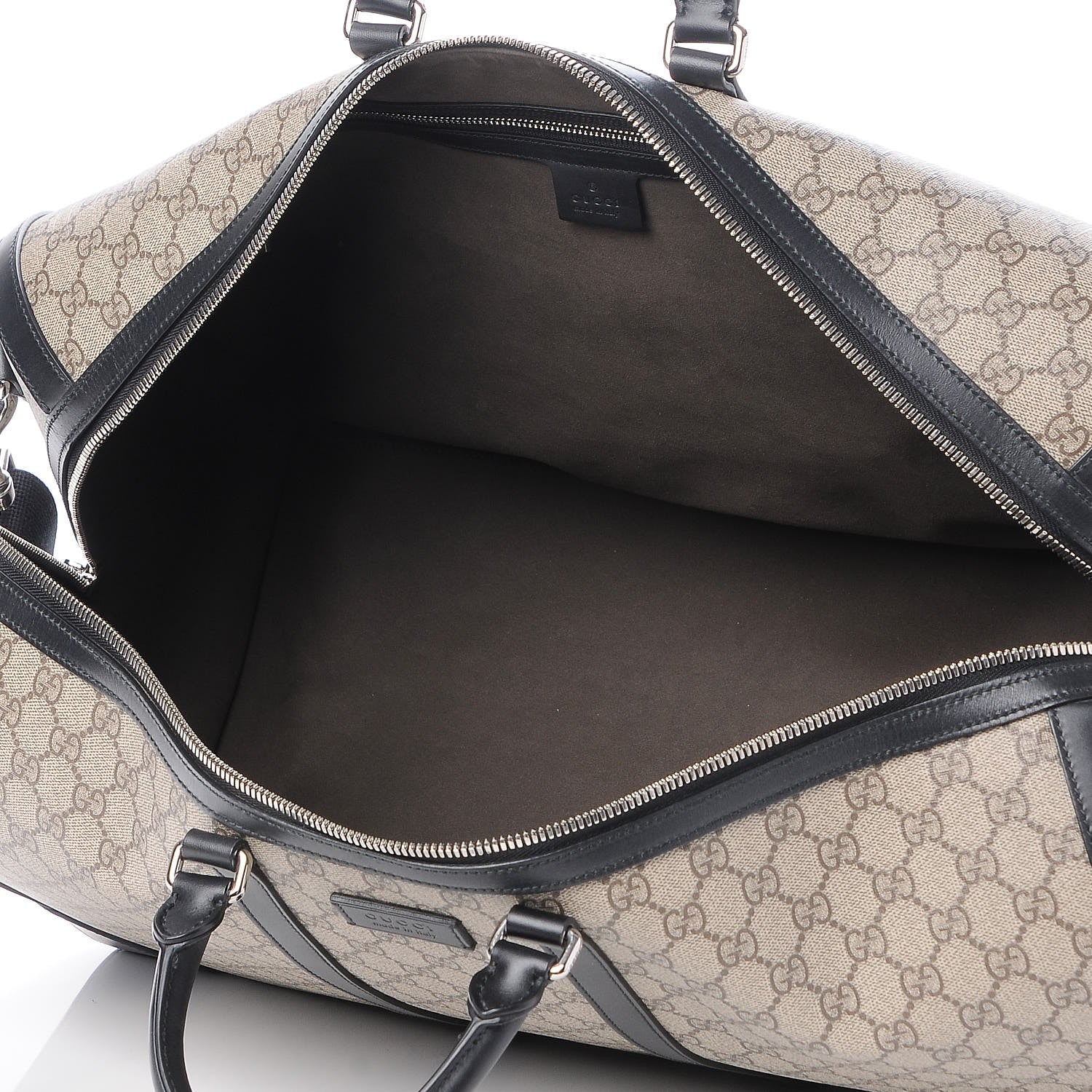 Gucci GG Supreme Monogram Selleria Calfskin Large Duffle Beige Ebony Black 5 of 7