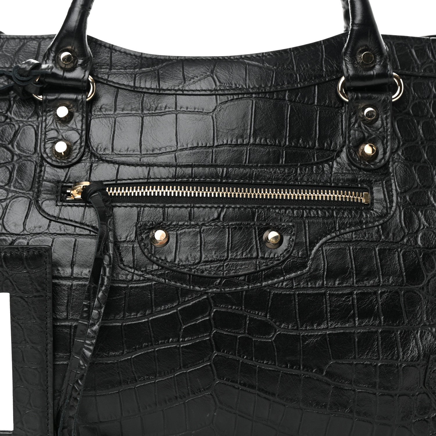Balenciaga Calfskin Crocodile Embossed Classic Hardware City Black 8 of 17