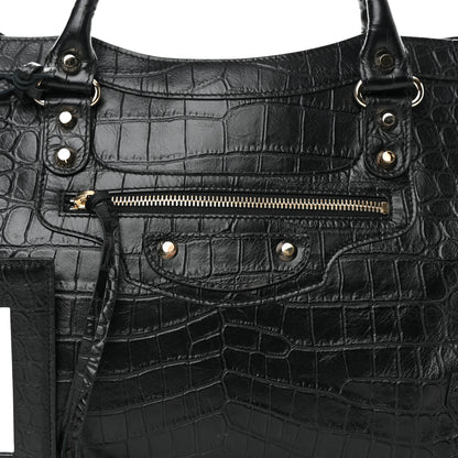 Balenciaga Calfskin Crocodile Embossed Classic Hardware City Black 8 of 17