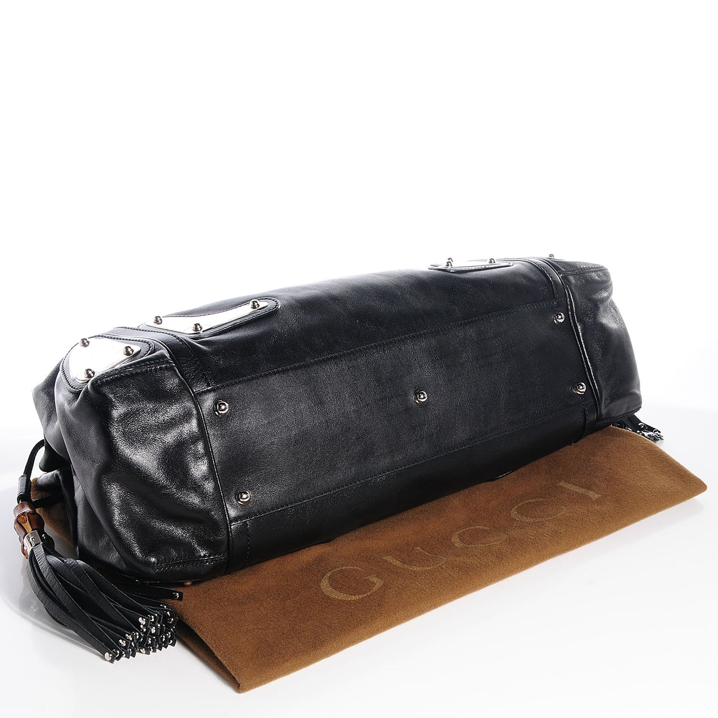 Leather Medium Race Bamboo Top Handle Bag Black