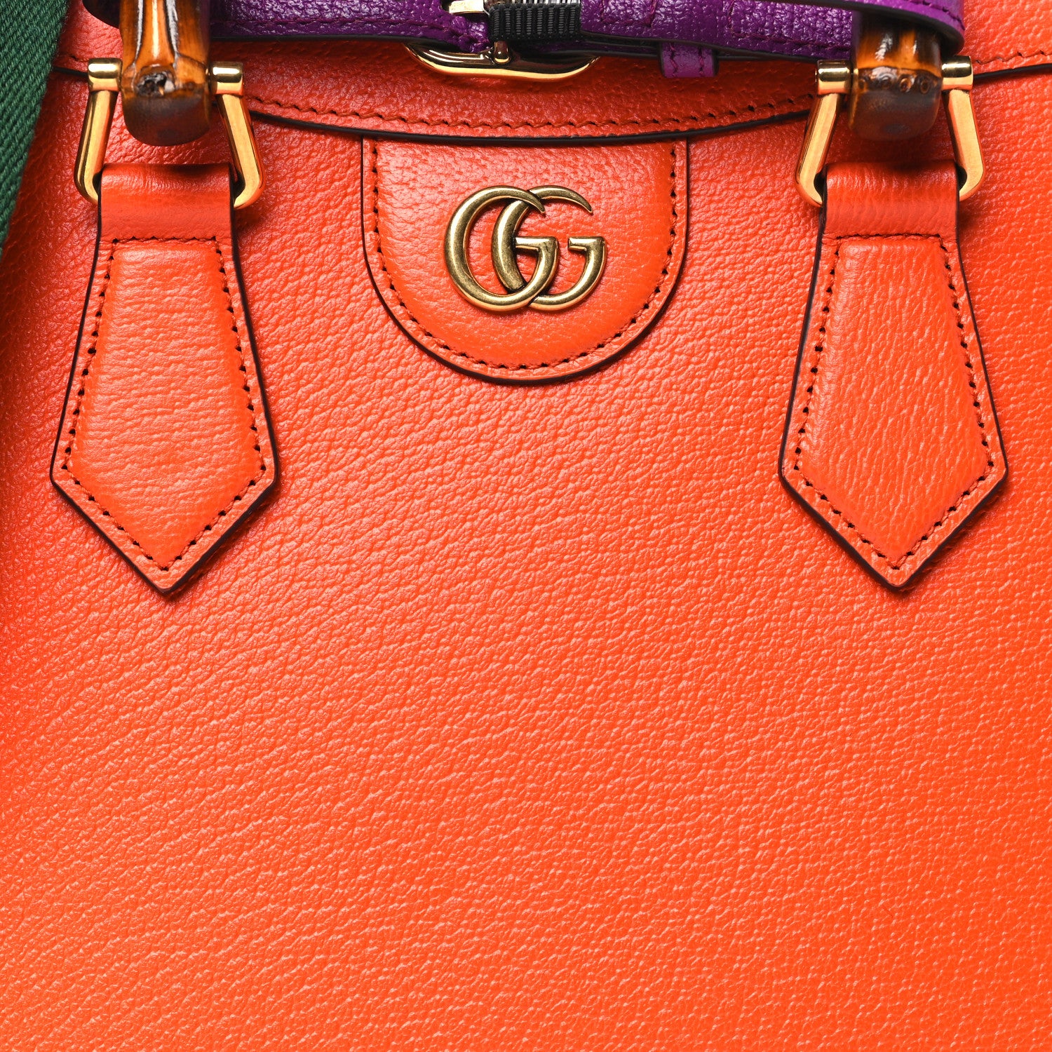 Gucci Textured Dollar Calfskin Web Small Diana Tote Bag Deep Orange Spicy Cyclamin 8 of 10