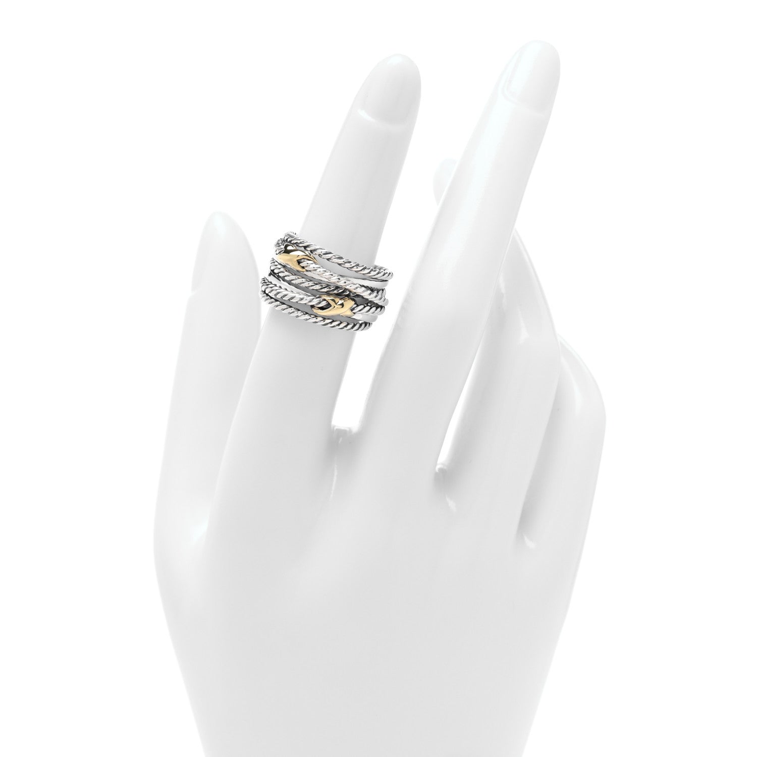 David Yurman Sterling Silver 18K Yellow Gold Double X Crossover Ring 52 6 2 of 4
