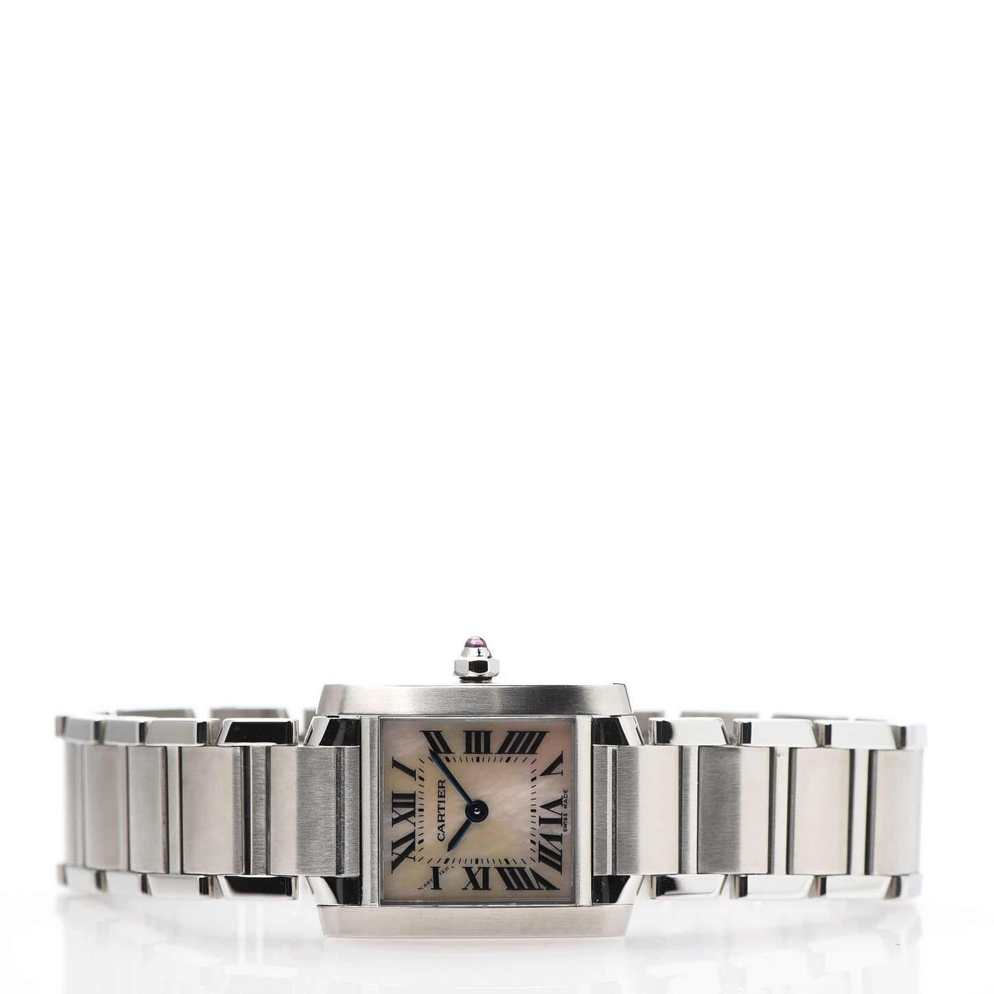 Stainless Steel Pink Mother of Pearl 20mm Tank Francaise Quartz Watch