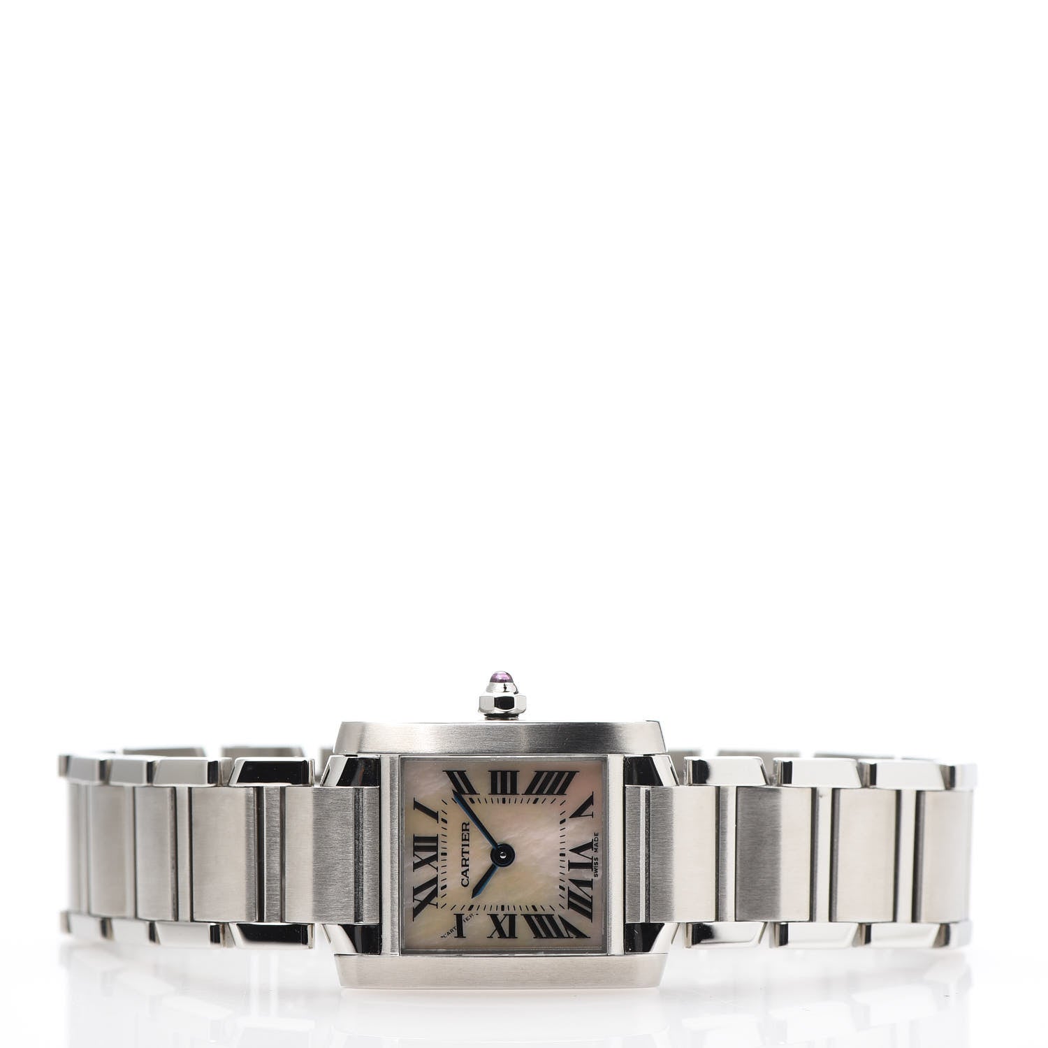 Cartier Stainless Steel Pink Mother of Pearl 20mm Tank Francaise Quartz Watch 3 of 9