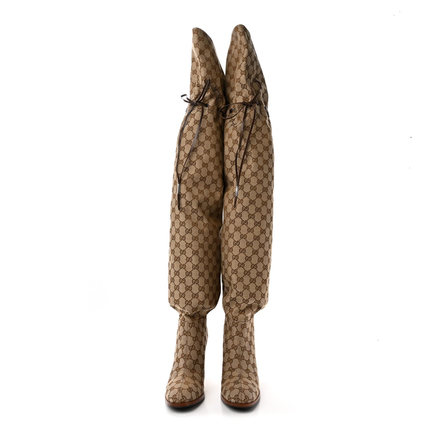 Gucci Monogram Over the Knee Boots 40.5 Beige Ebony 2 of 7