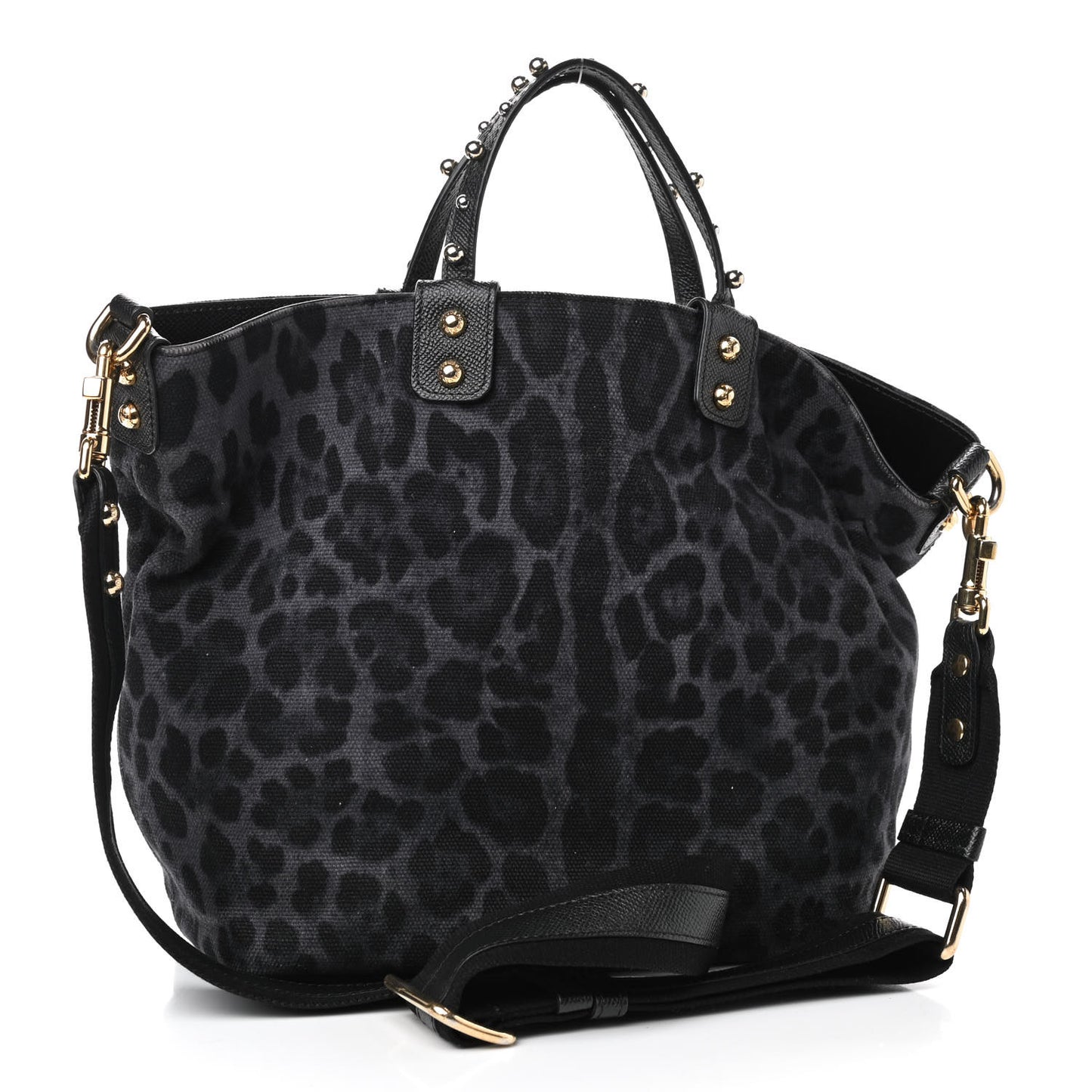 Canvas Dauphine Leopard Print Studded Beatrice Love Tote Black