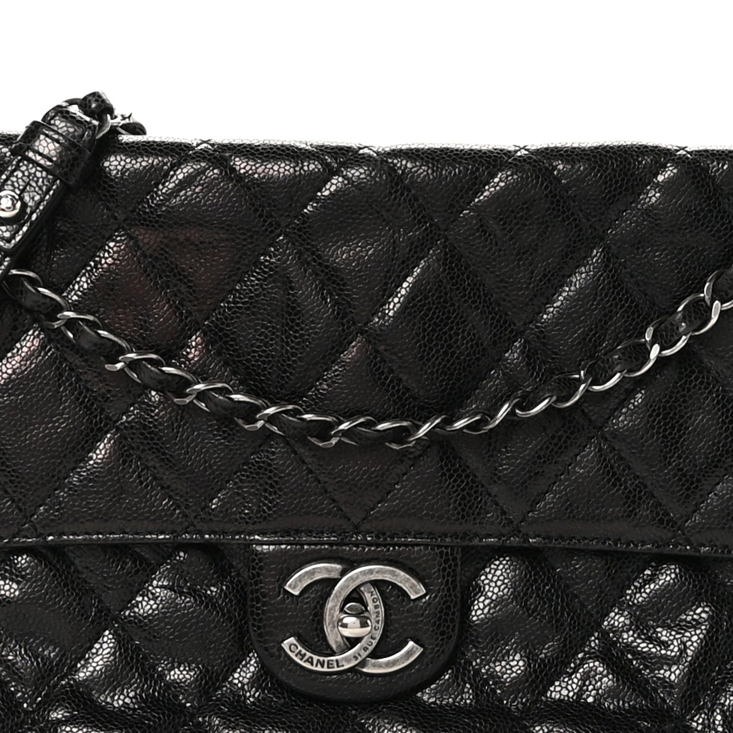 Crumpled Grained Calfskin Jumbo CC Crave Flap Black