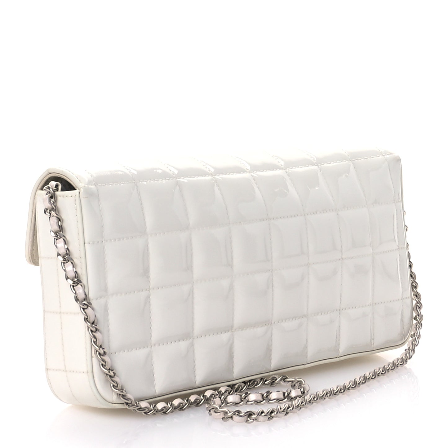 Patent Quilted East West Chocolate Bar Flap White