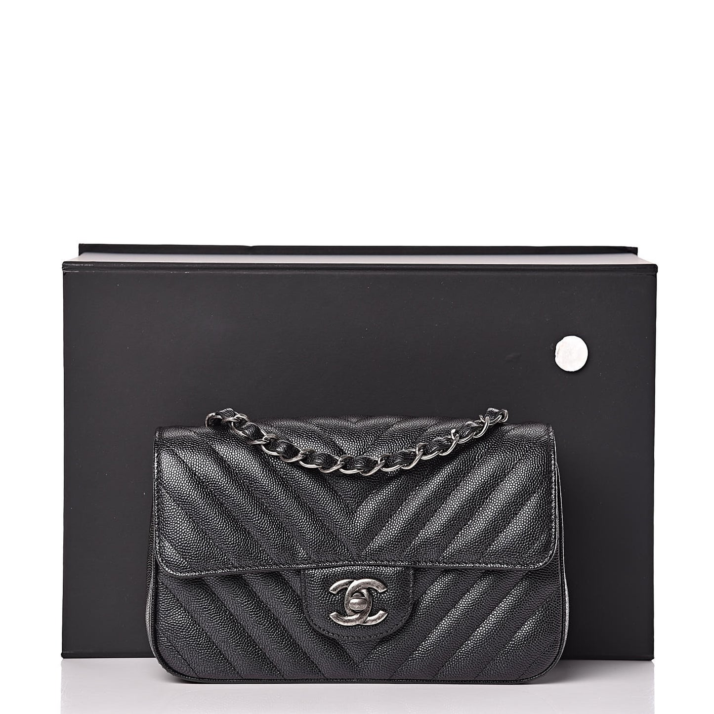 Iridescent Caviar Chevron Quilted Mini Rectangular Flap Black