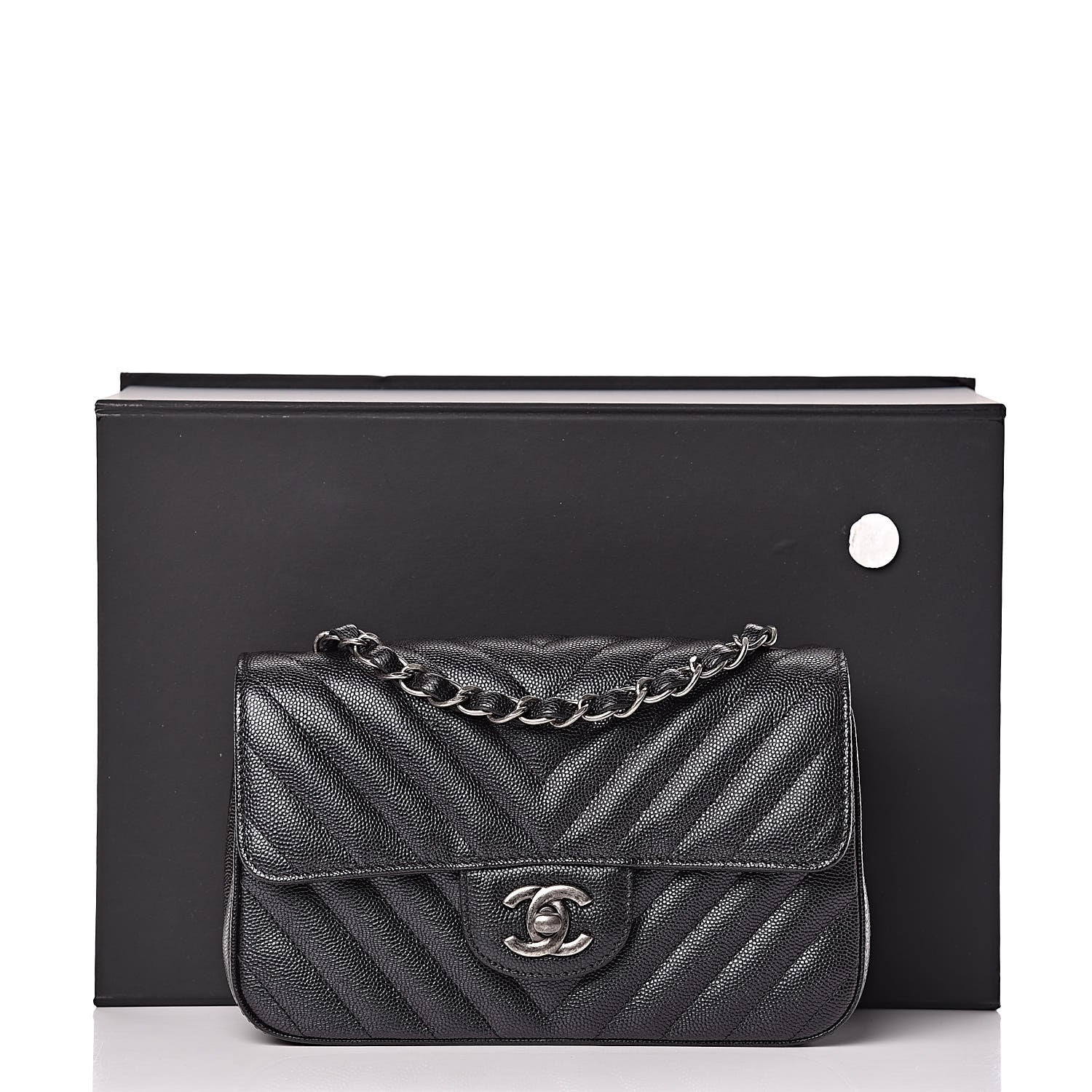 Chanel Iridescent Caviar Chevron Quilted Mini Rectangular Flap Black 10 of 10