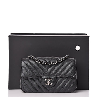 Chanel Iridescent Caviar Chevron Quilted Mini Rectangular Flap Black 10 of 10