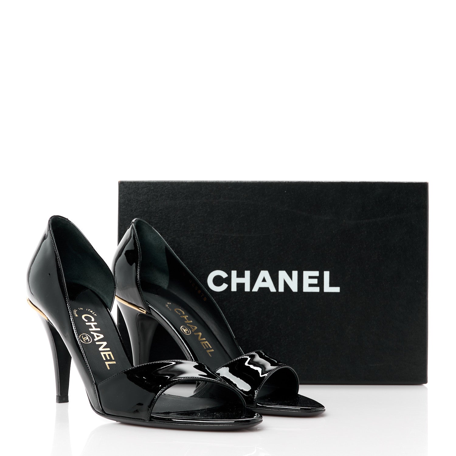 Chanel Patent CC Peep Toe Pumps 39 Black 9 of 9