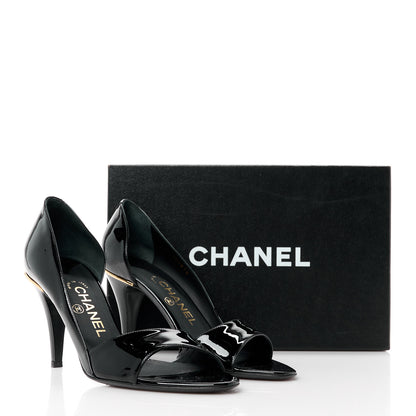 Chanel Patent CC Peep Toe Pumps 39 Black 9 of 9