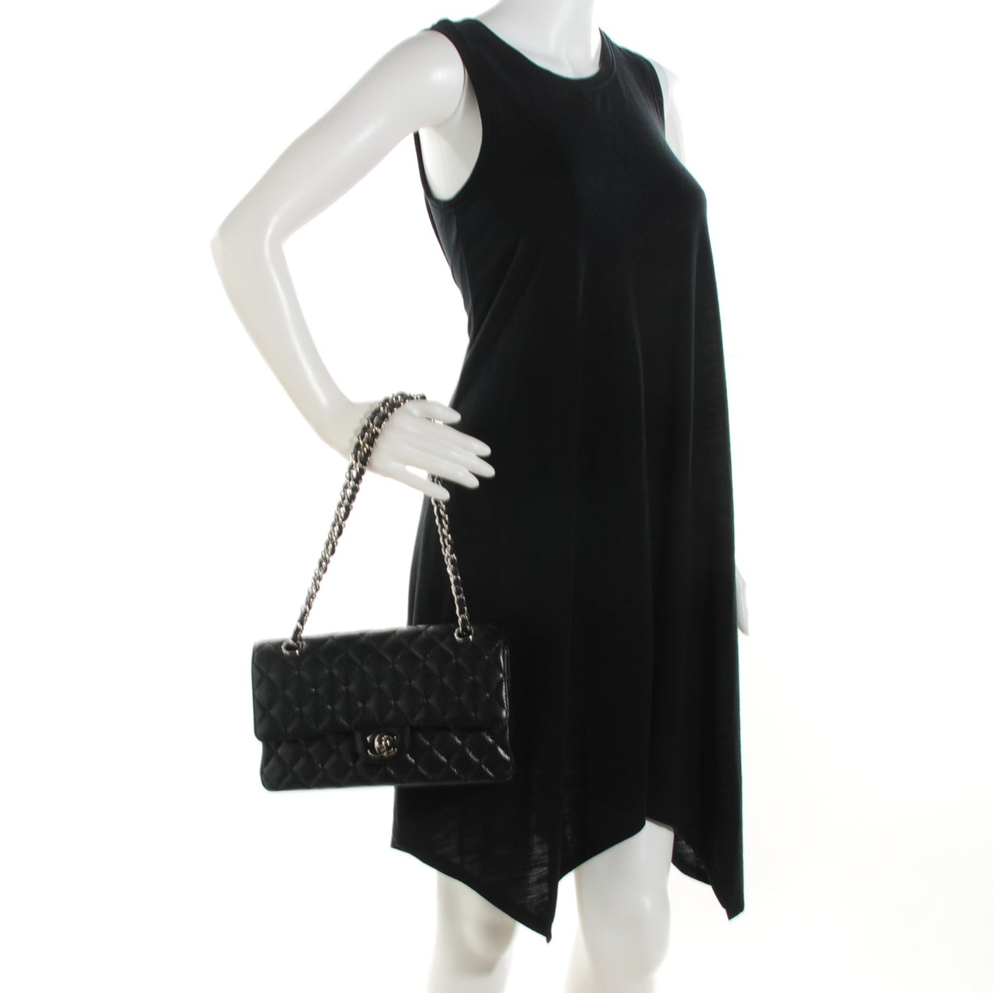 Caviar Quilted Medium Double Flap Black