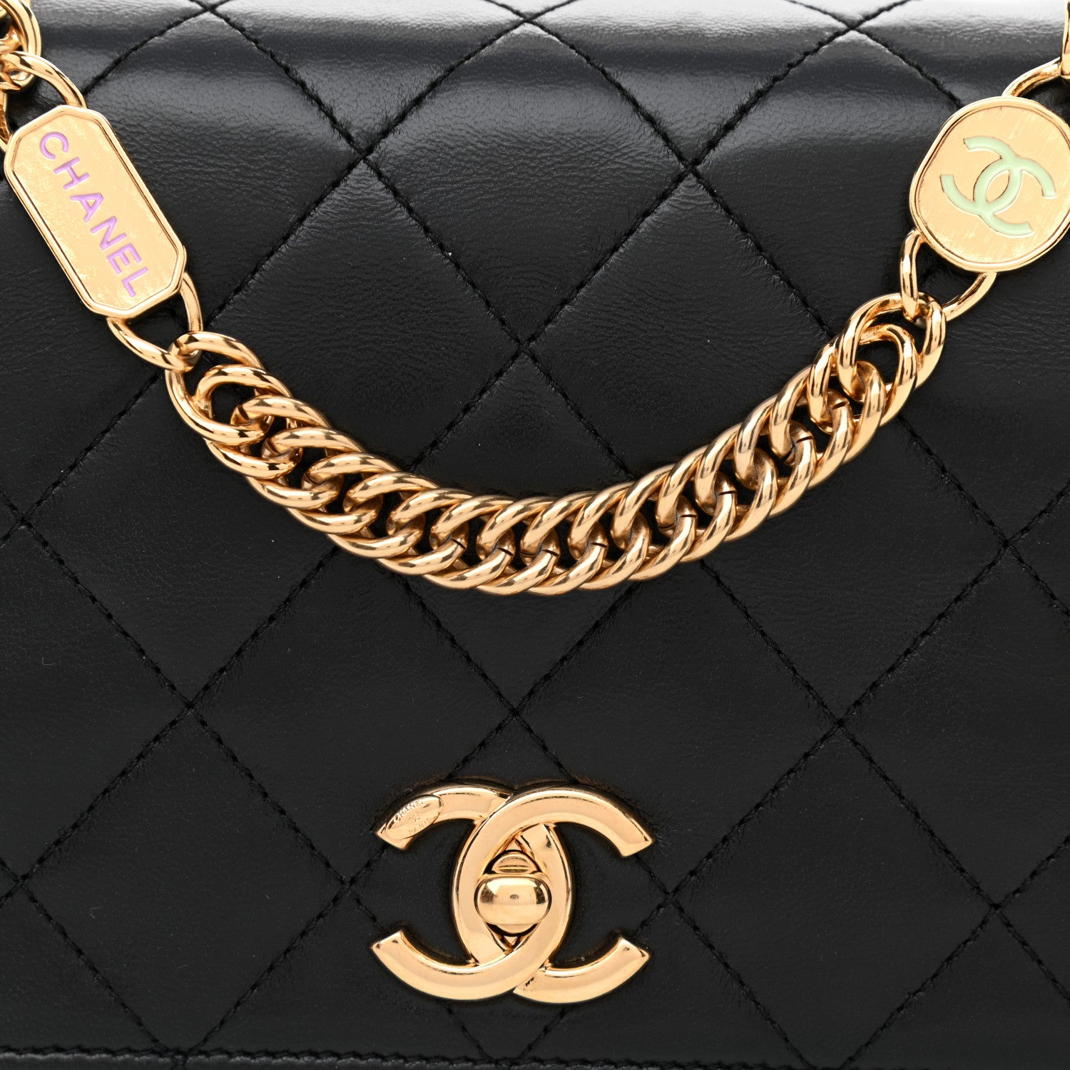 Chanel Lambskin Enamel Quilted Logo Flap Black 7 of 10
