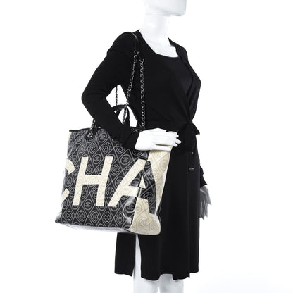 Chanel Coated Canvas Camellia Medium Shopping Tote Black Beige 3 of 8
