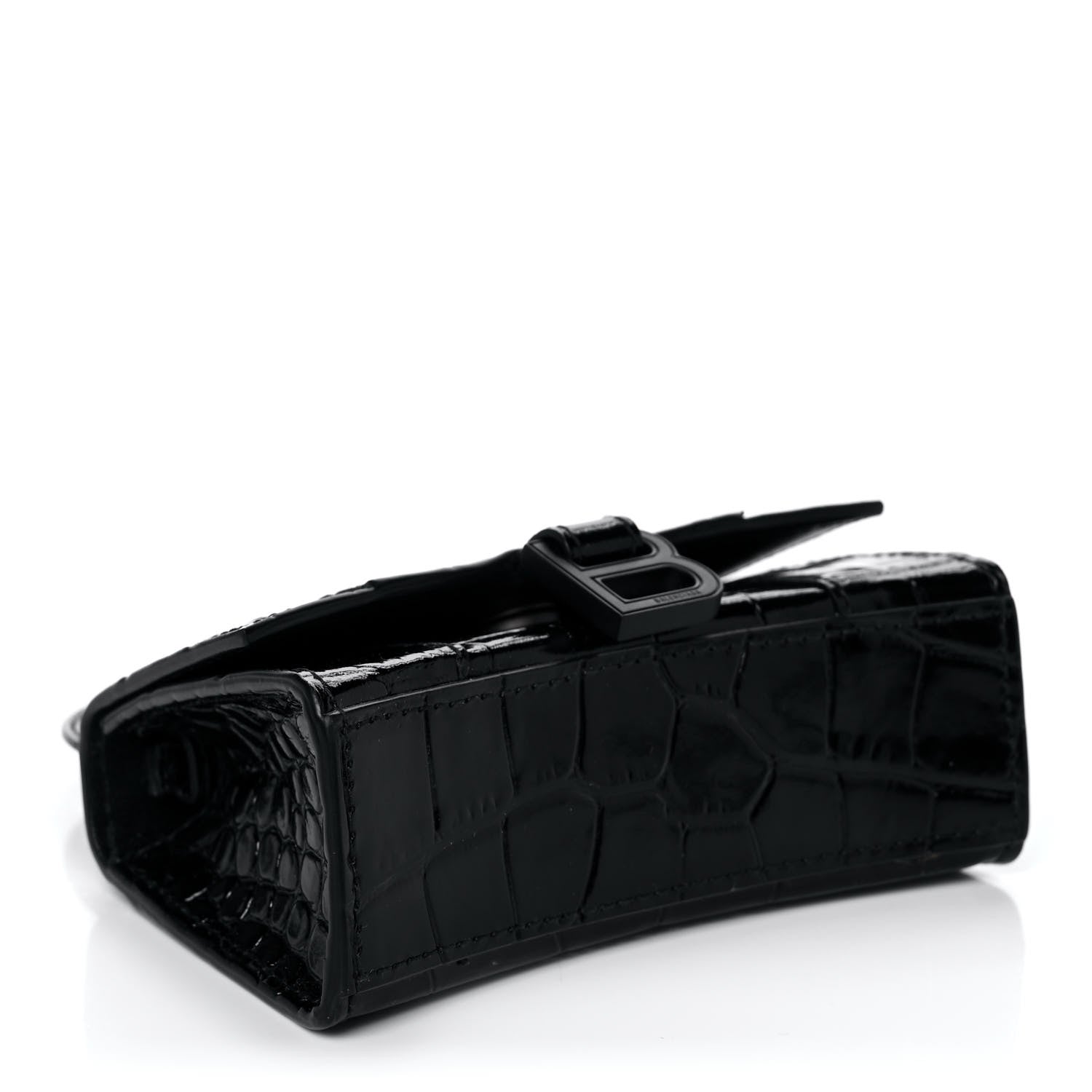Balenciaga Shiny Calfskin Monochrome Crocodile Embossed Hourglass Top Handle Bag Mini Black 4 of 9