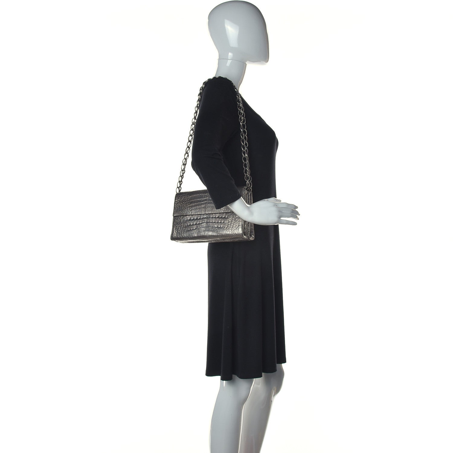 Nancy Gonzalez Metallic Crocodile Flap Chain Shoulder Bag Grey 3 of 10