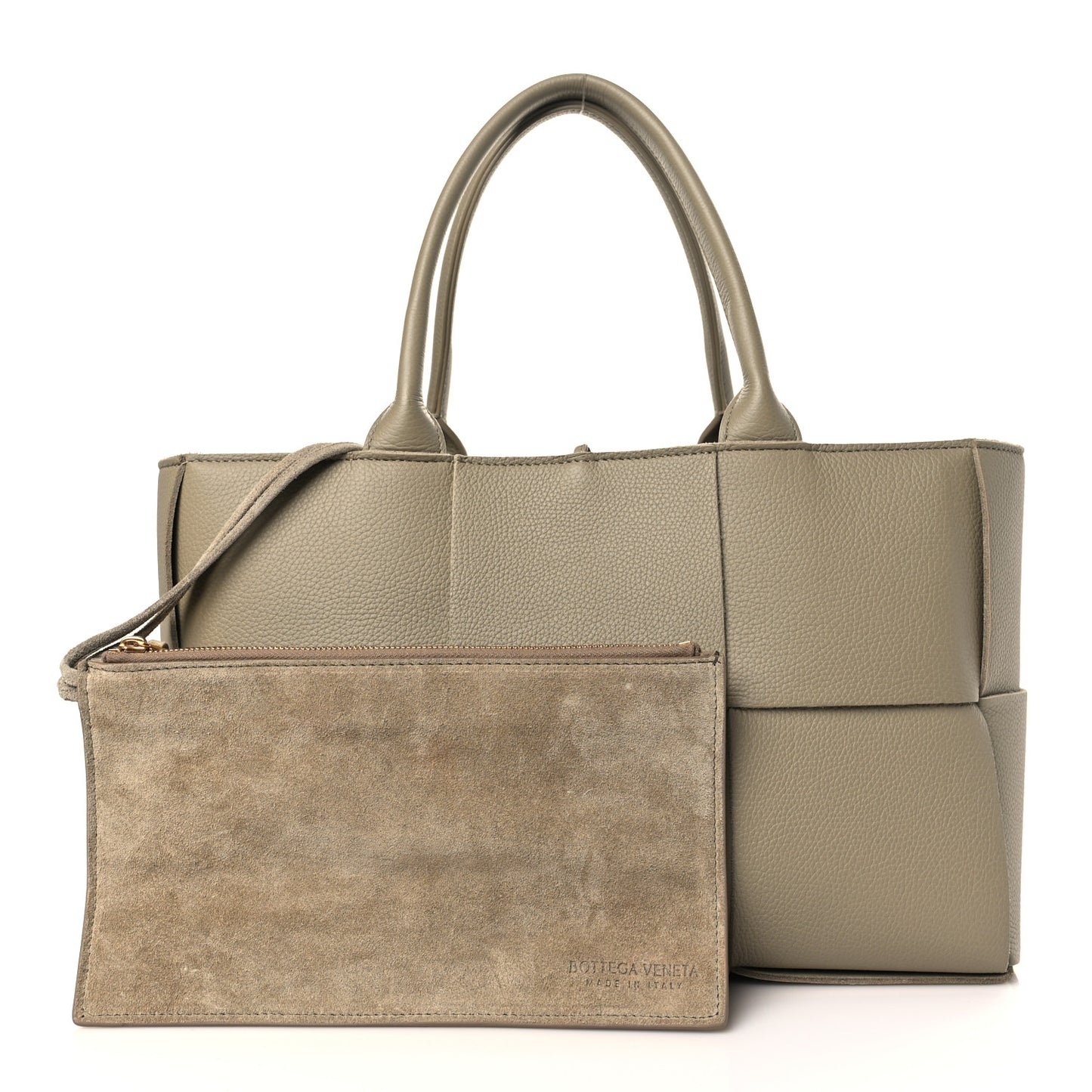Grained Calfskin Maxi Intrecciato Small Arco Tote Taupe