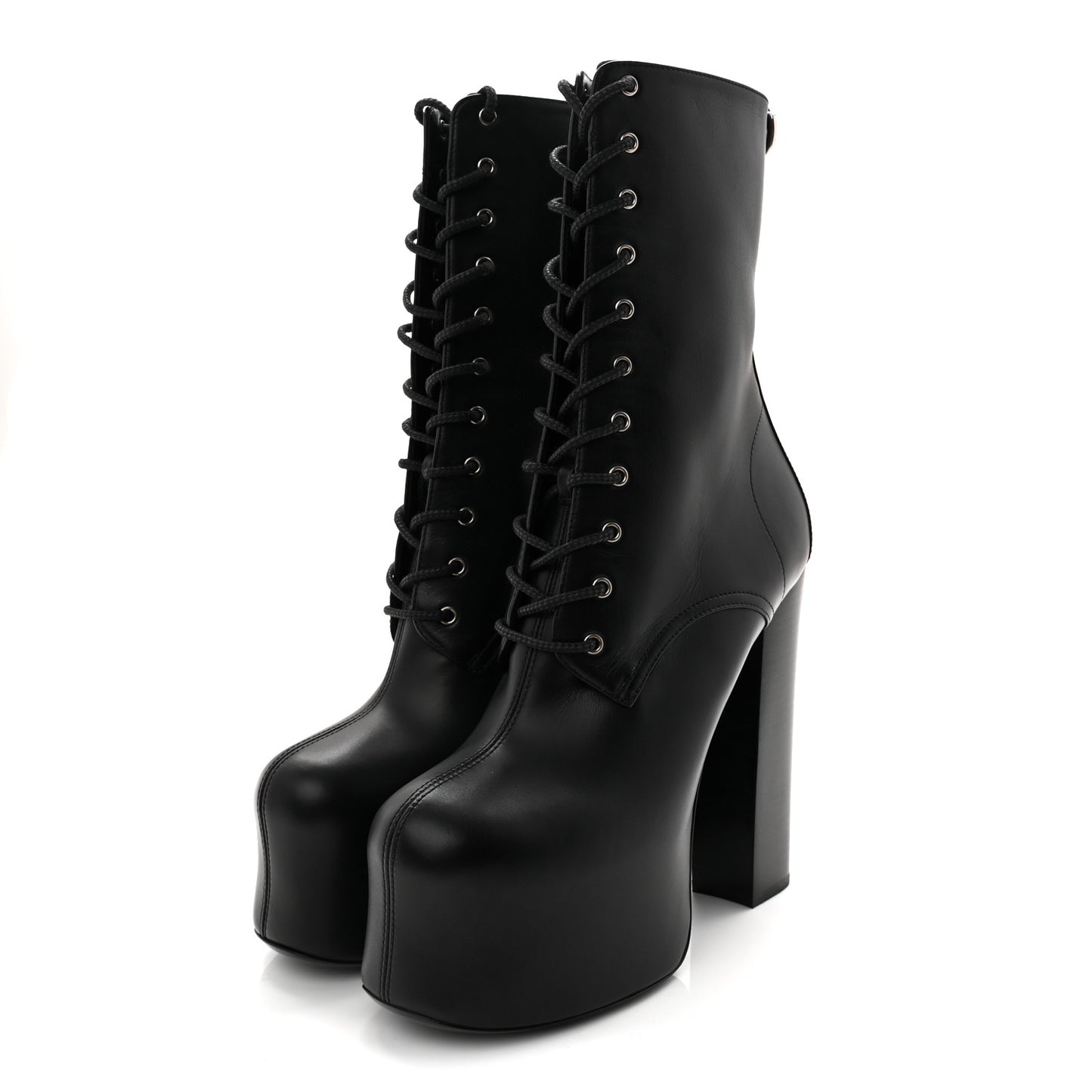 Calfskin Mina Lace Up Platform Boots 38.5 Black