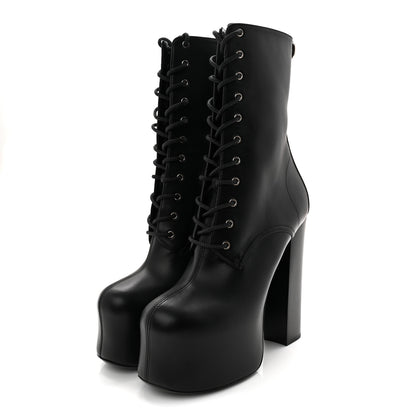 Saint Laurent Calfskin Mina Lace Up Platform Boots 38.5 Black 3 of 9