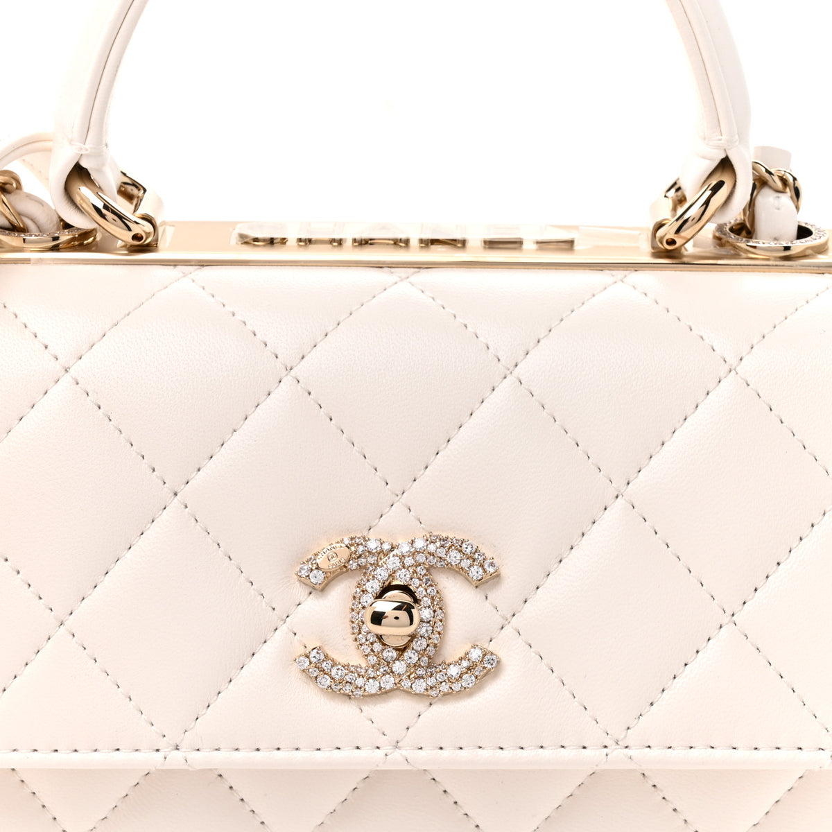 Lambskin Crystal Quilted Mini Trendy CC Dual Handle Flap Bag White