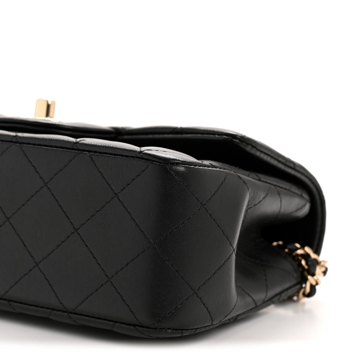 Lambskin Quilted Mini Top Handle Rectangular Flap Black