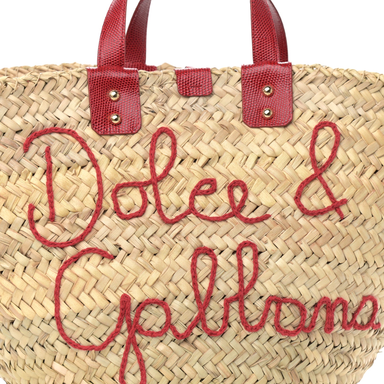 Dolce & Gabbana Woven Raffia Lizard Kendra Logo Tote Red Multicolor 8 of 10