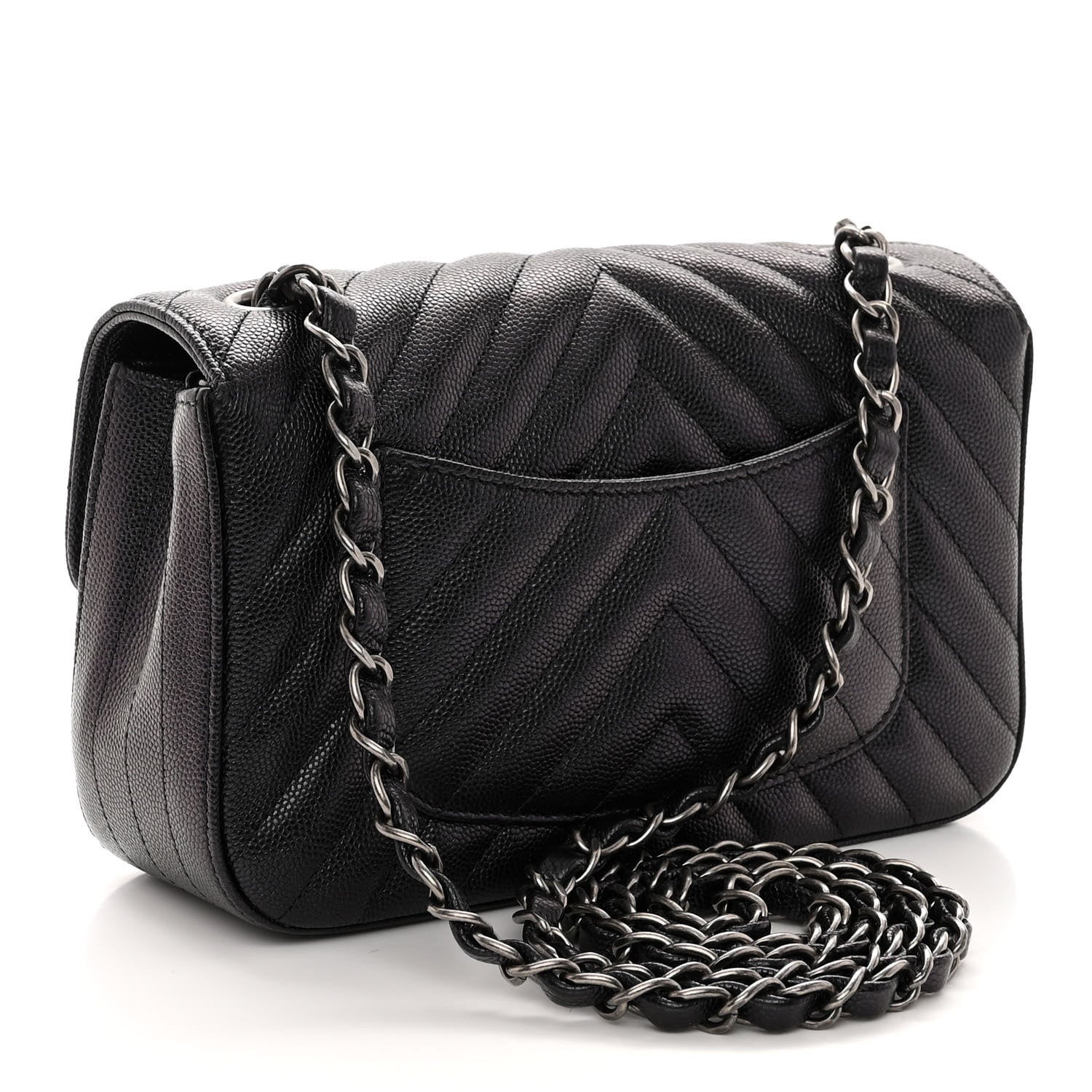 Chanel Iridescent Caviar Chevron Quilted Mini Rectangular Flap Black 3 of 10