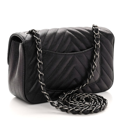 Chanel Iridescent Caviar Chevron Quilted Mini Rectangular Flap Black 3 of 10