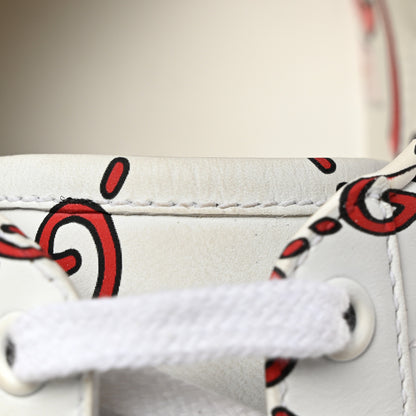 Gucci Calfskin GucciGhost Print Womens Ace Sneakers 39.5 White Hibiscus Red 16 of 16