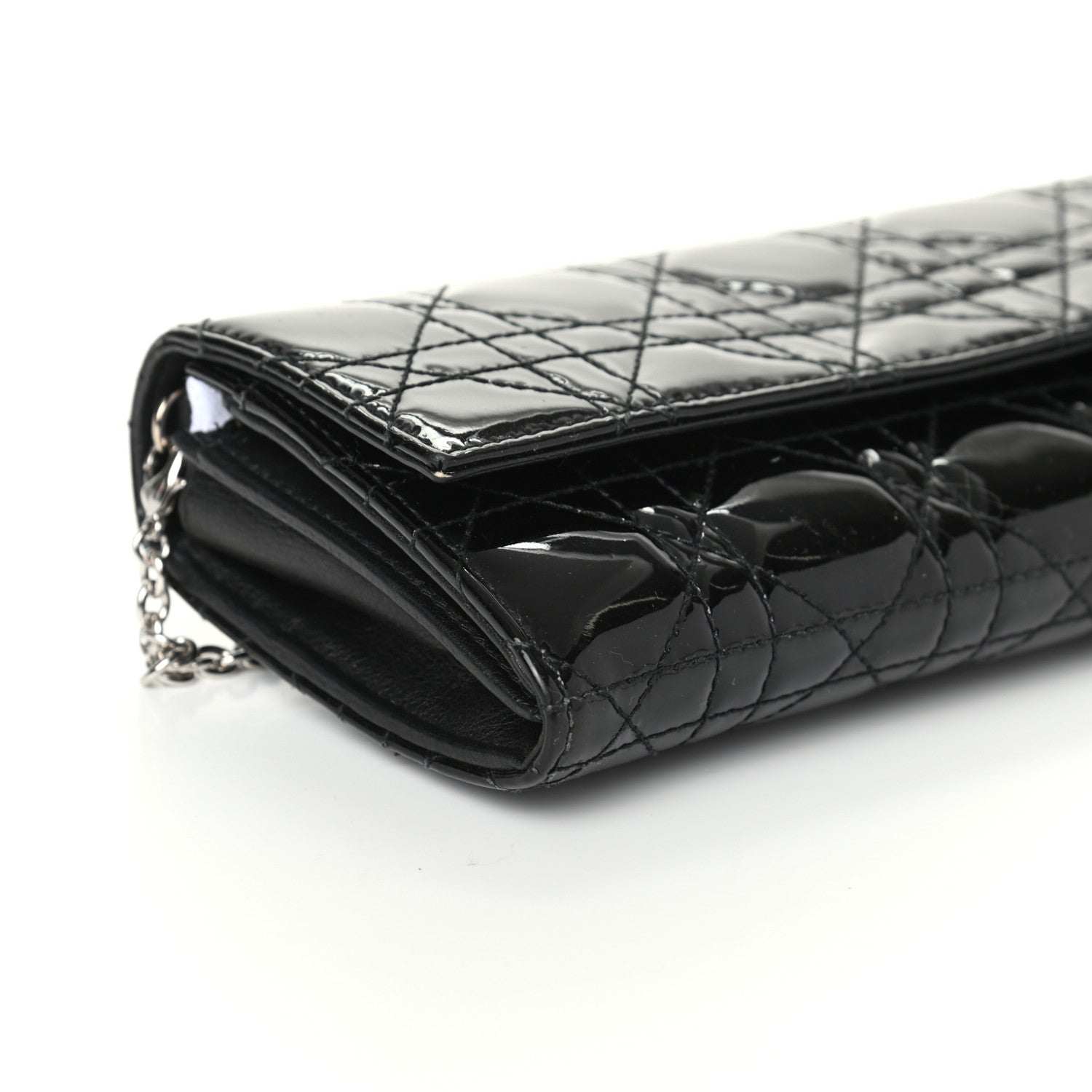 Christian Dior Patent Cannage Rendez-vous Chain Wallet Black 7 of 8