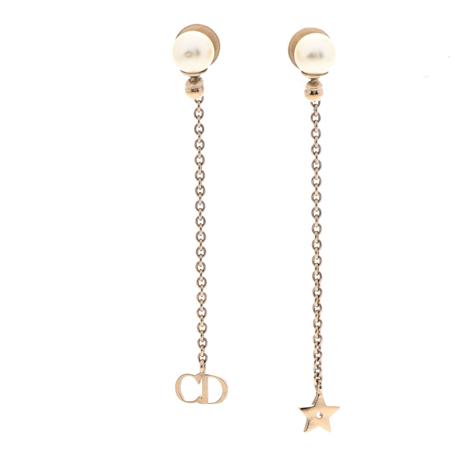 Christian Dior Pearl Crystal Star CD Drop Earrings Gold 1 of 4