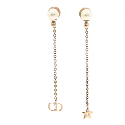 Christian Dior Pearl Crystal Star CD Drop Earrings Gold 1 of 4