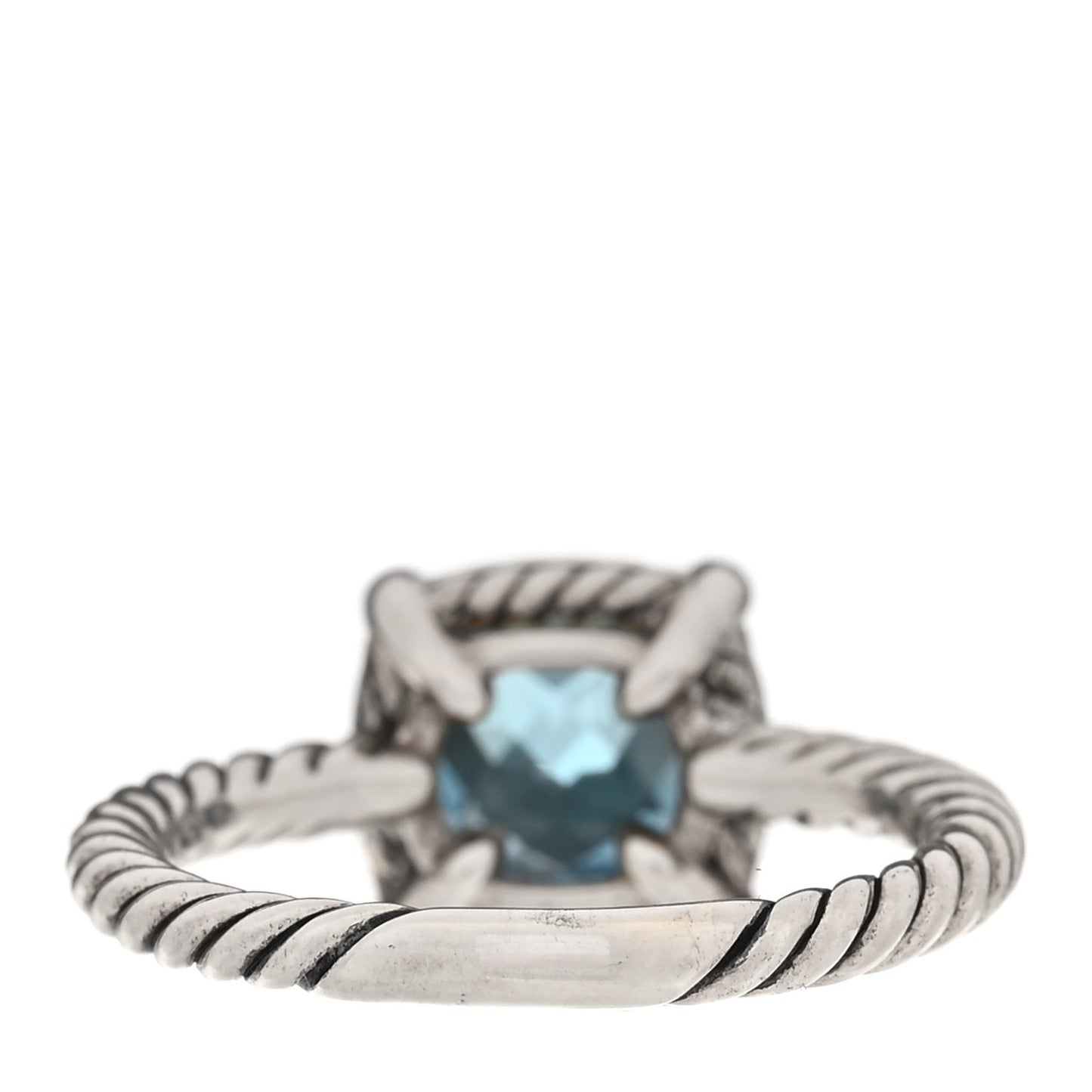 Sterling Silver Diamond Blue Topaz 7mm Petite Chatelaine Pave Bezel Ring 54 6.75