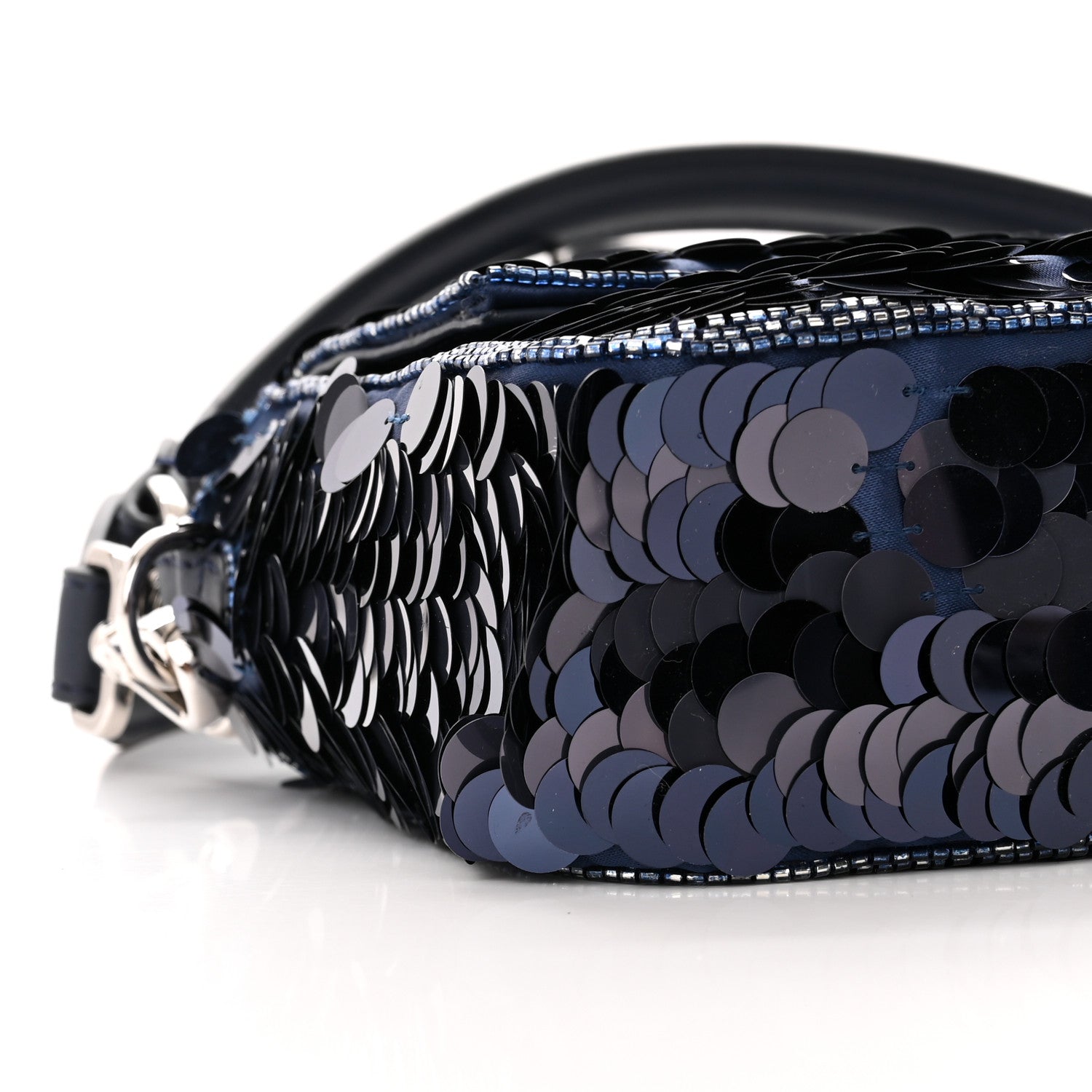 Fendi Sequin Paillettes Vitello Grace Striped Baguette Dark Blue Lunai 9 of 11