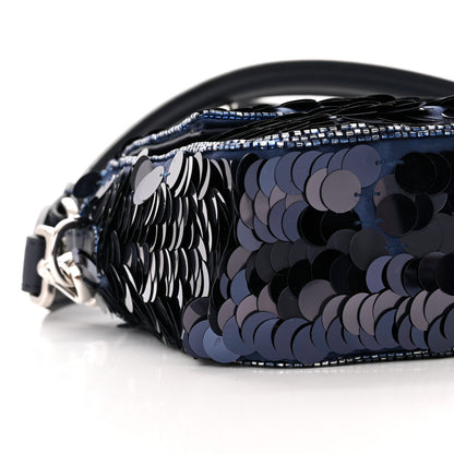 Fendi Sequin Paillettes Vitello Grace Striped Baguette Dark Blue Lunai 9 of 11