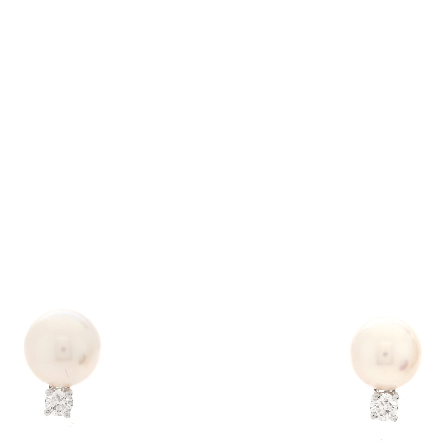 Tiffany 18K White Gold Diamond Akoya Cultured Pearl 6.5-7mm Signature Earrings 1 of 5