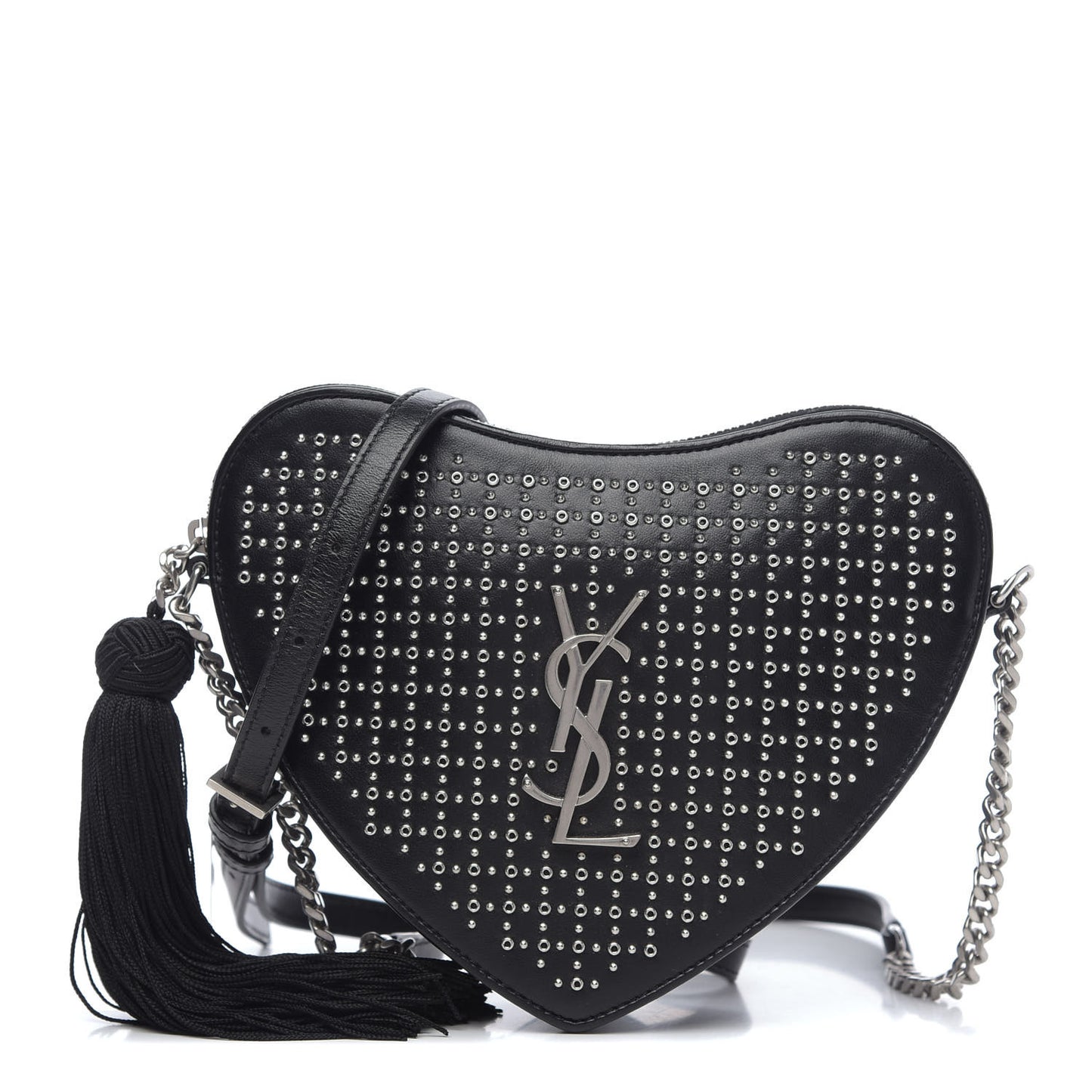 Calfskin Studded Monogram Heart Shoulder Bag Black