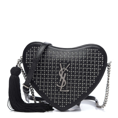 Saint Laurent Calfskin Studded Monogram Heart Shoulder Bag Black 1 of 9