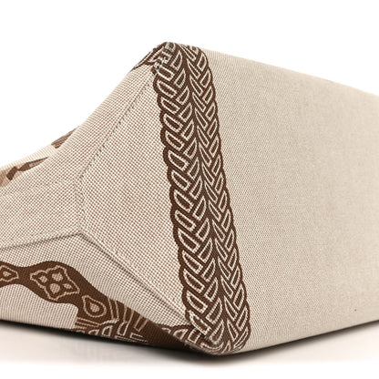 Hermes H Plume Canvas Swift Printed Fantaisie d'Etriers Steeple 28 Bag Fauve Ecru Beige Gold 7 of 9