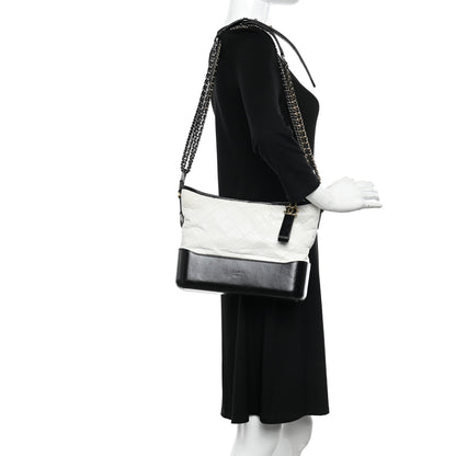 Chanel Aged Calfskin Quilted Medium Gabrielle Hobo Black White 2 of 13