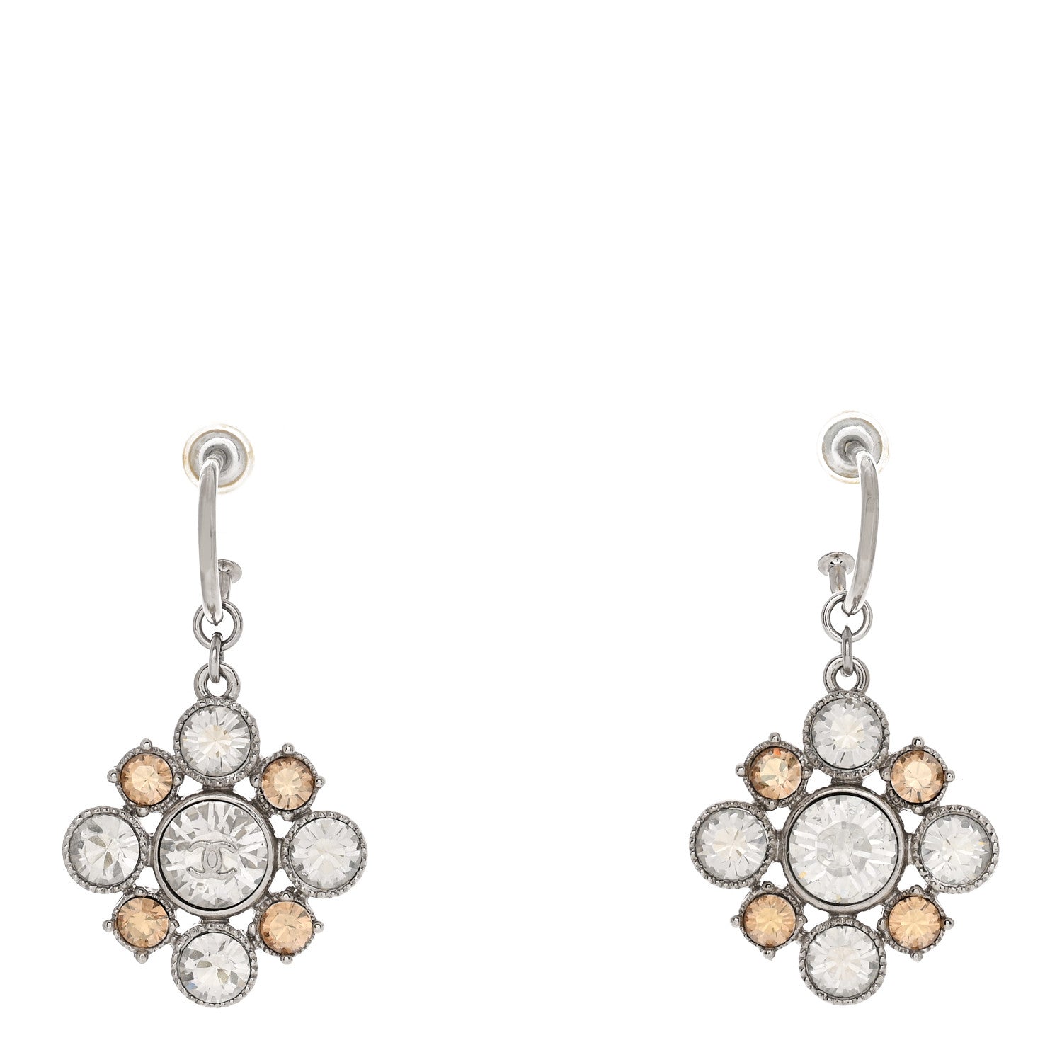 Chanel Crystal CC Dangle Earrings Silver 1 of 5