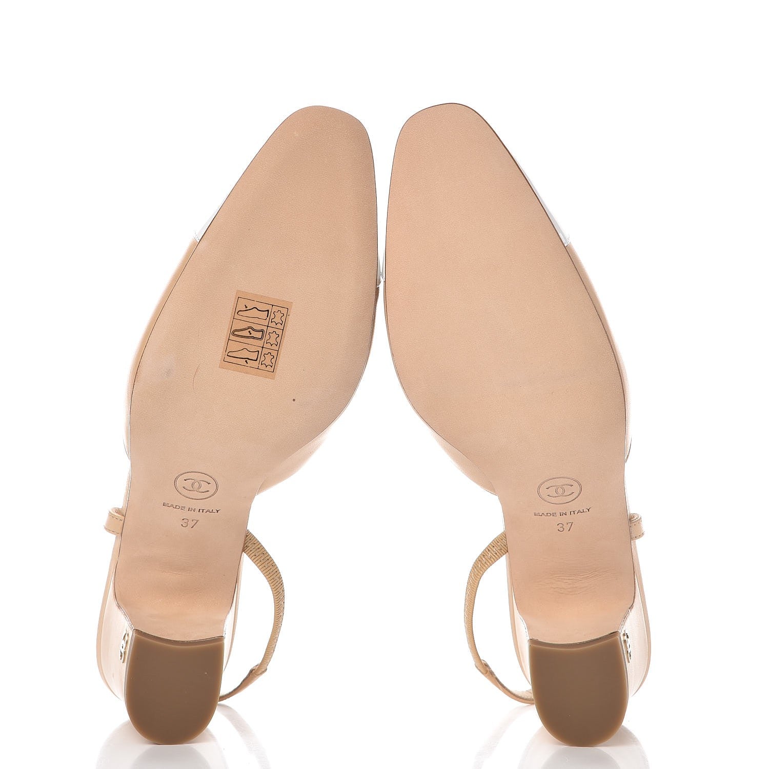 Chanel Lambskin Patent Cap Toe CC Slingback Sandals 37 Beige White 5 of 9