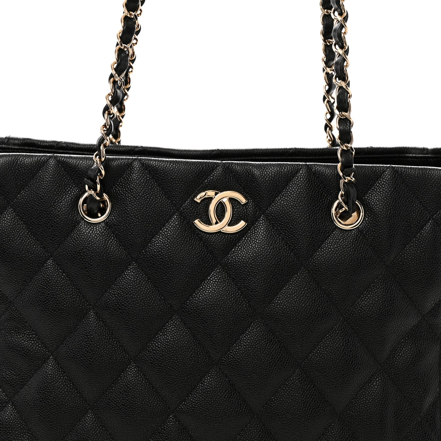 Caviar Quilted Large Shopping Tote Black