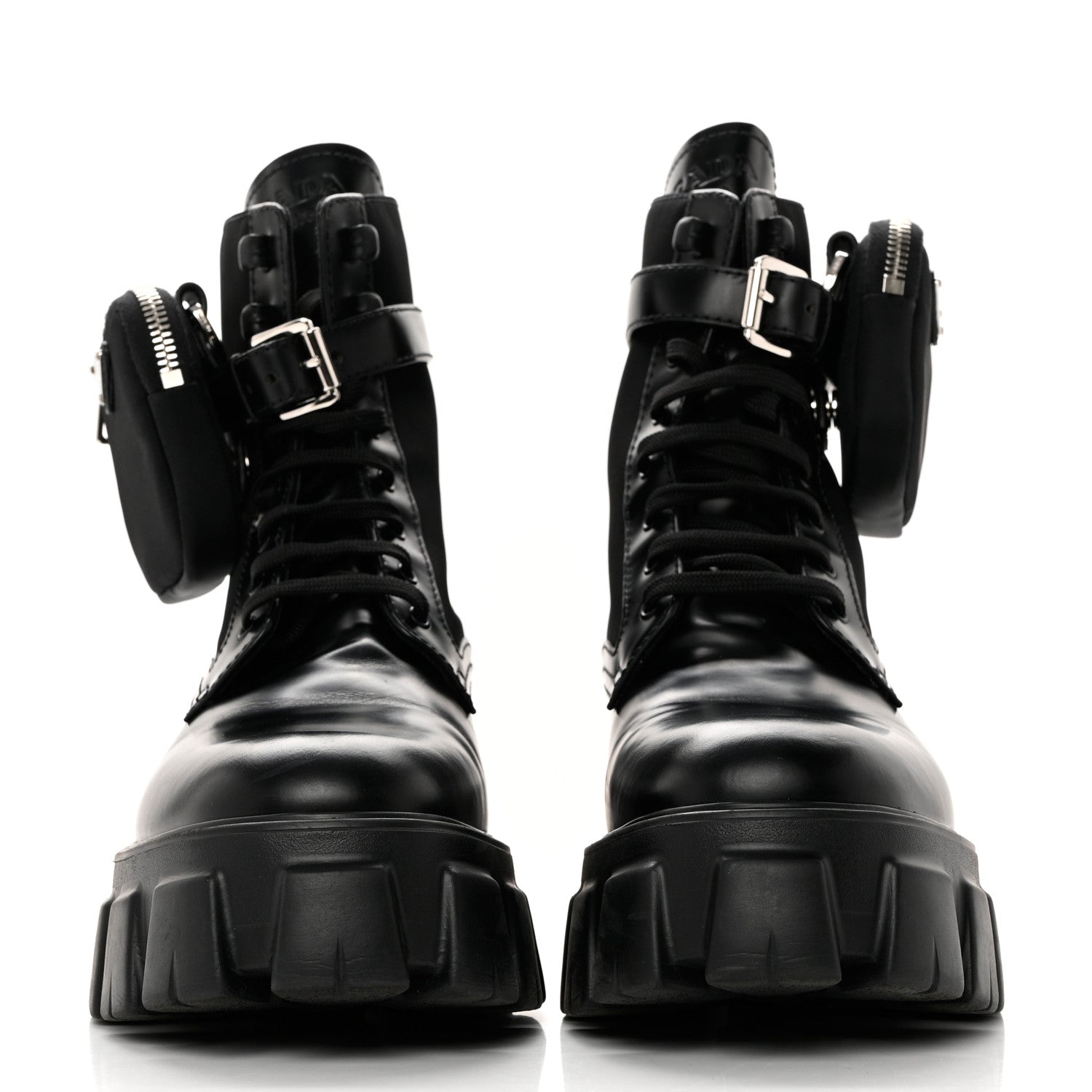 Prada Spazzolato Rois Nylon Metal Triangle Logo Monolith Pouch Pocket 55mm Boots 40 Black 2 of 8